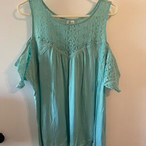 Mint green blouse with peek a boo shoulders
